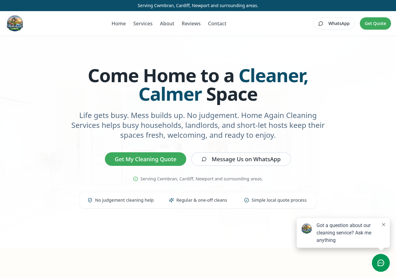 Screenshot of Home Again Cleaning