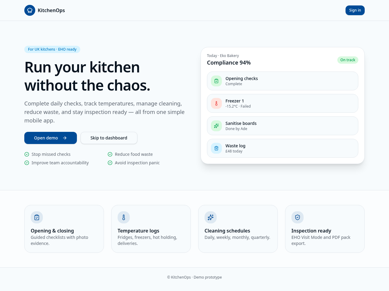 Screenshot of KitchenOps